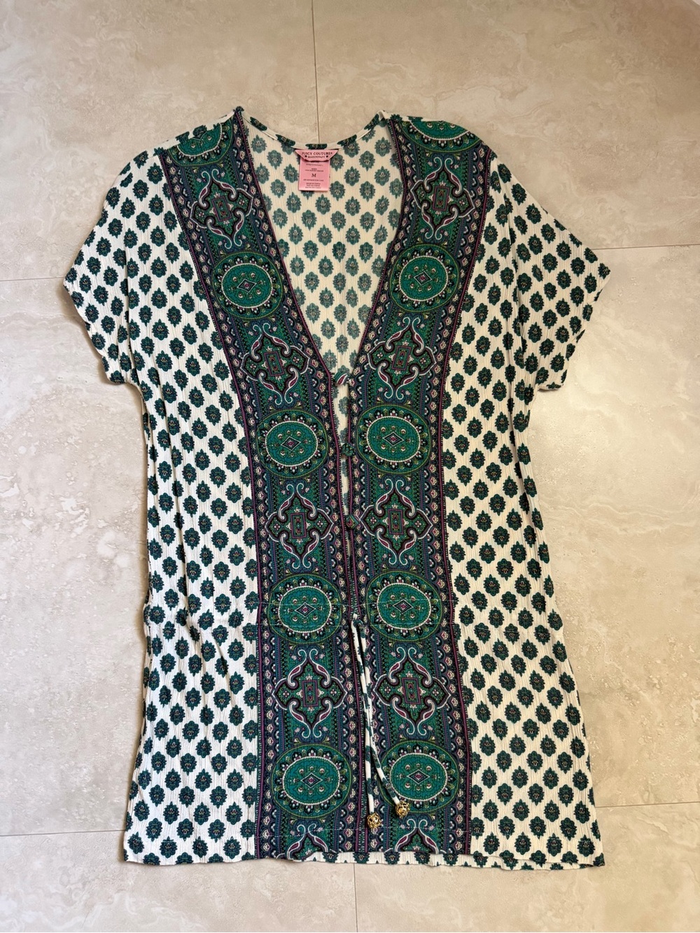 Juicy Couture Green and White Printed Swim Coverup